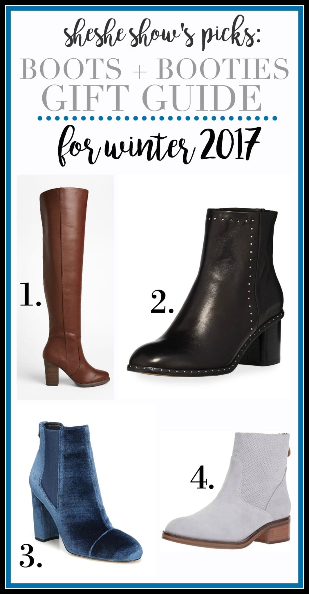 boots, booties, winter, holiday, gift guide, 2017, sheshe show, gifts