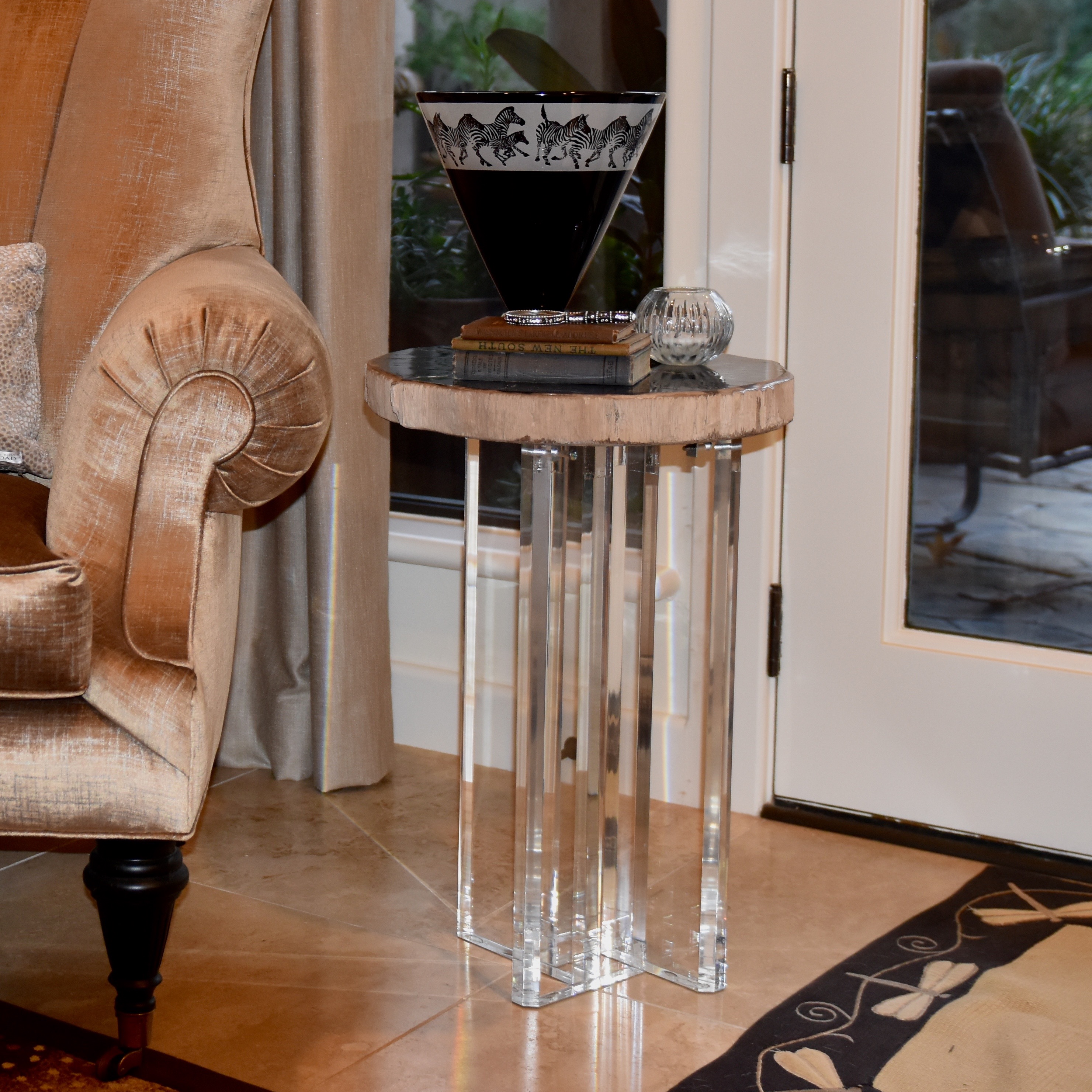 Acrylic and wood side table, 