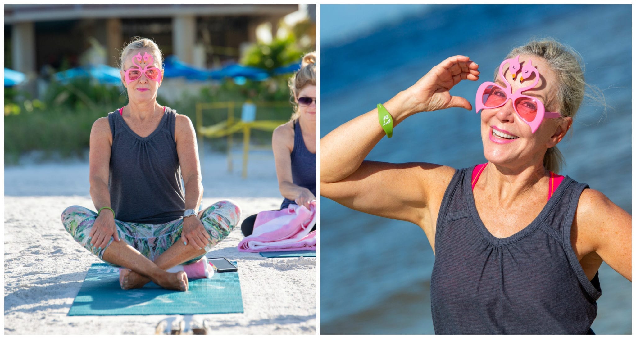 Chico's event, yoga, beach yoga, Pink Shell Resort, Sand, 