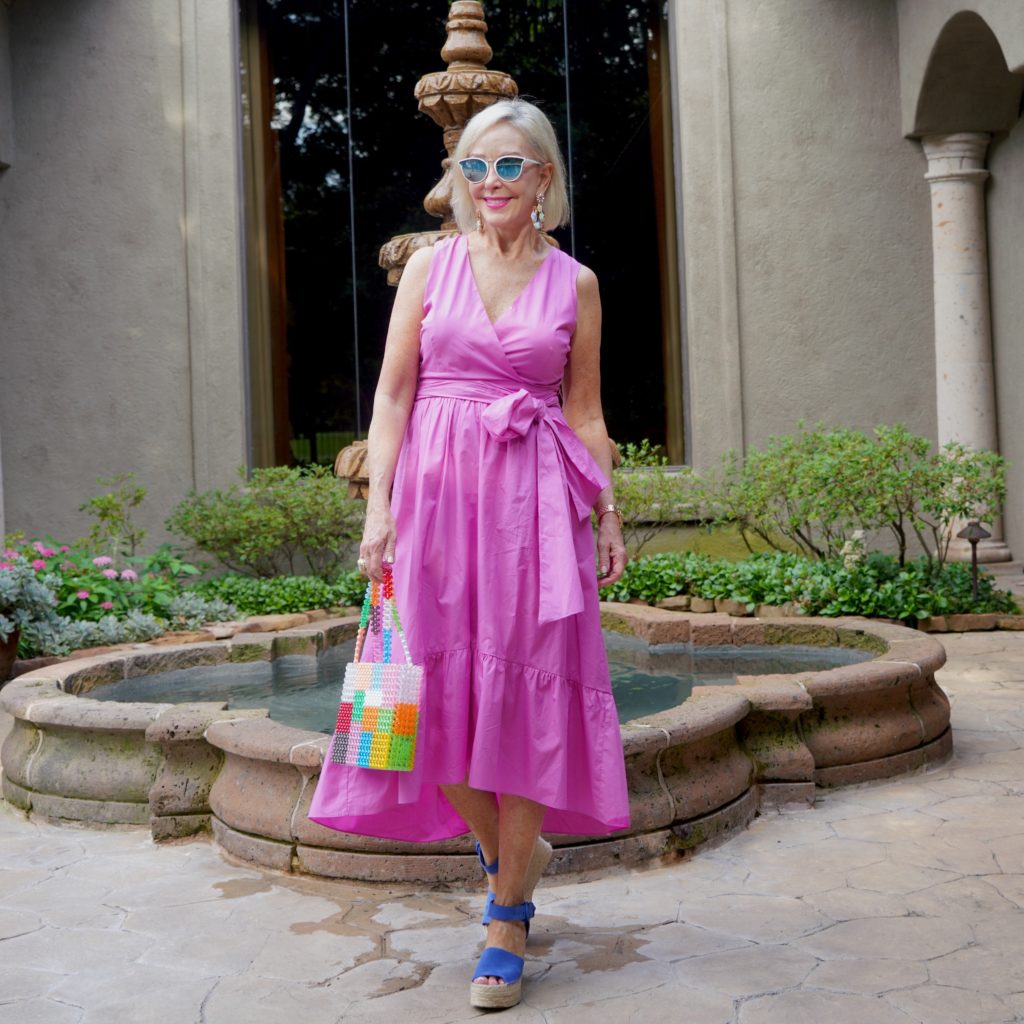 fuchsia wrap dress with tie waist