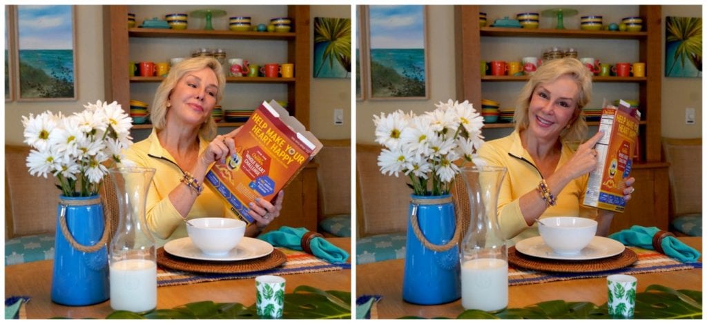 Sheree Frede at breakfast table eating Cheerios