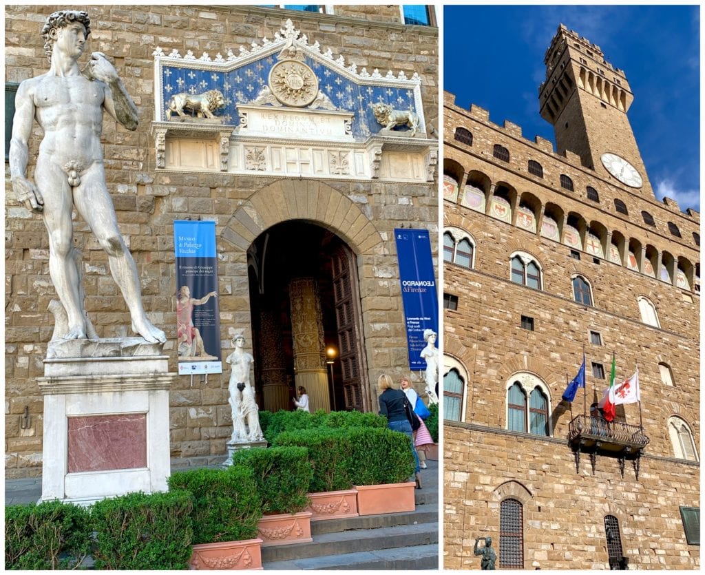 Stature of David in piazza, museum