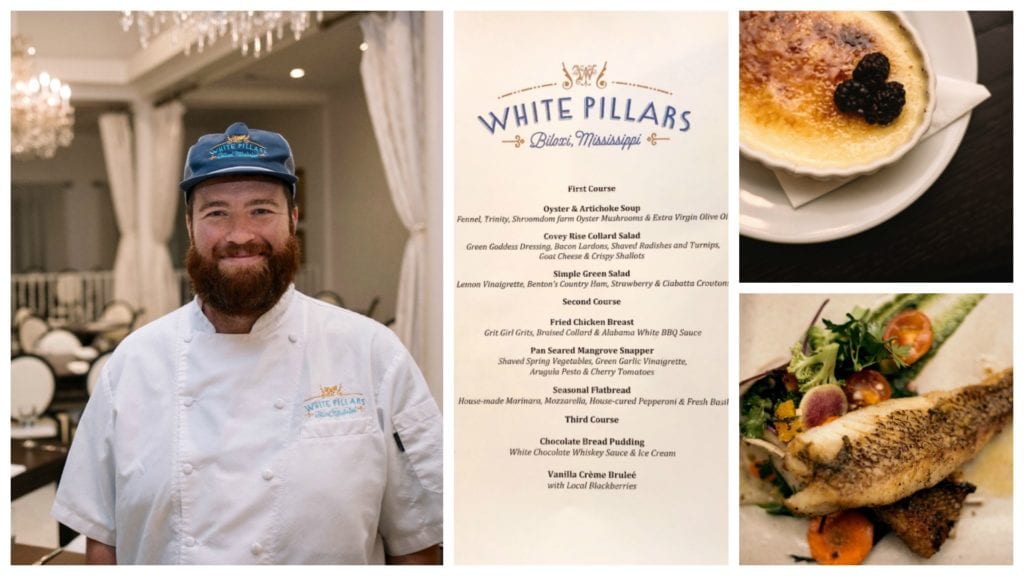 Chef Austin, White Pillars Restaurant, menu, 