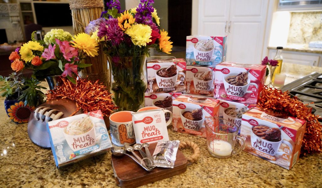 Counter with a variety of Betty Crocker Mug Treats in the box