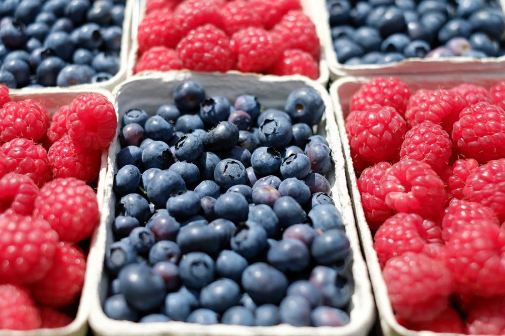 blue berries, rasberries