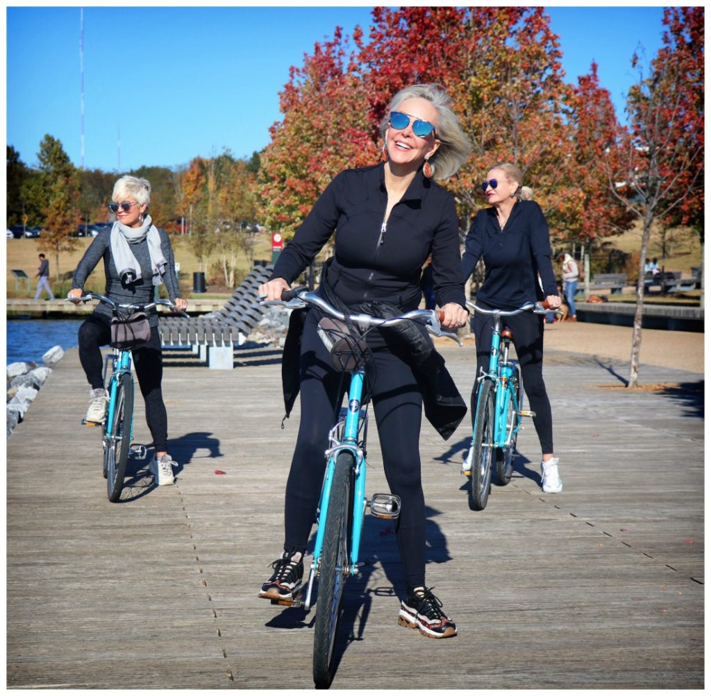 SheShe, Shauna, and Jamie riding bikes at Shelby Farms Park