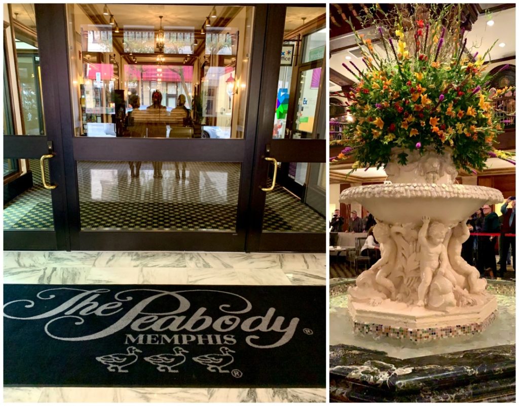 Peabody Hotel sign and fountain