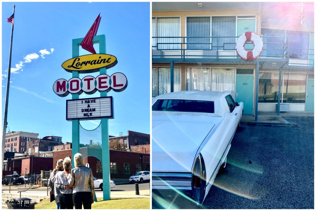 Lorraine Hotel sign, vintage car