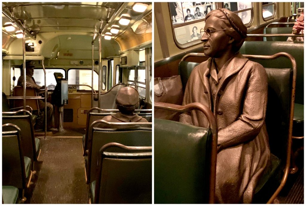 Rosa Parks in bus bronzes, National Civil Rights Museum