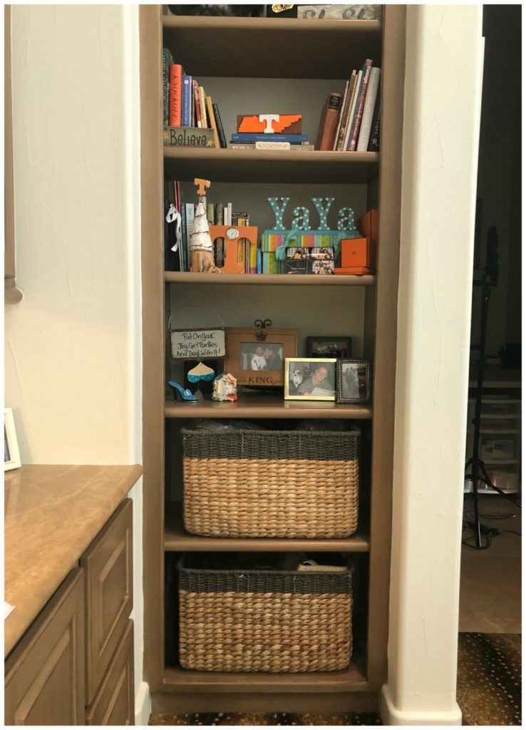 bookcase with 2 new large baskets