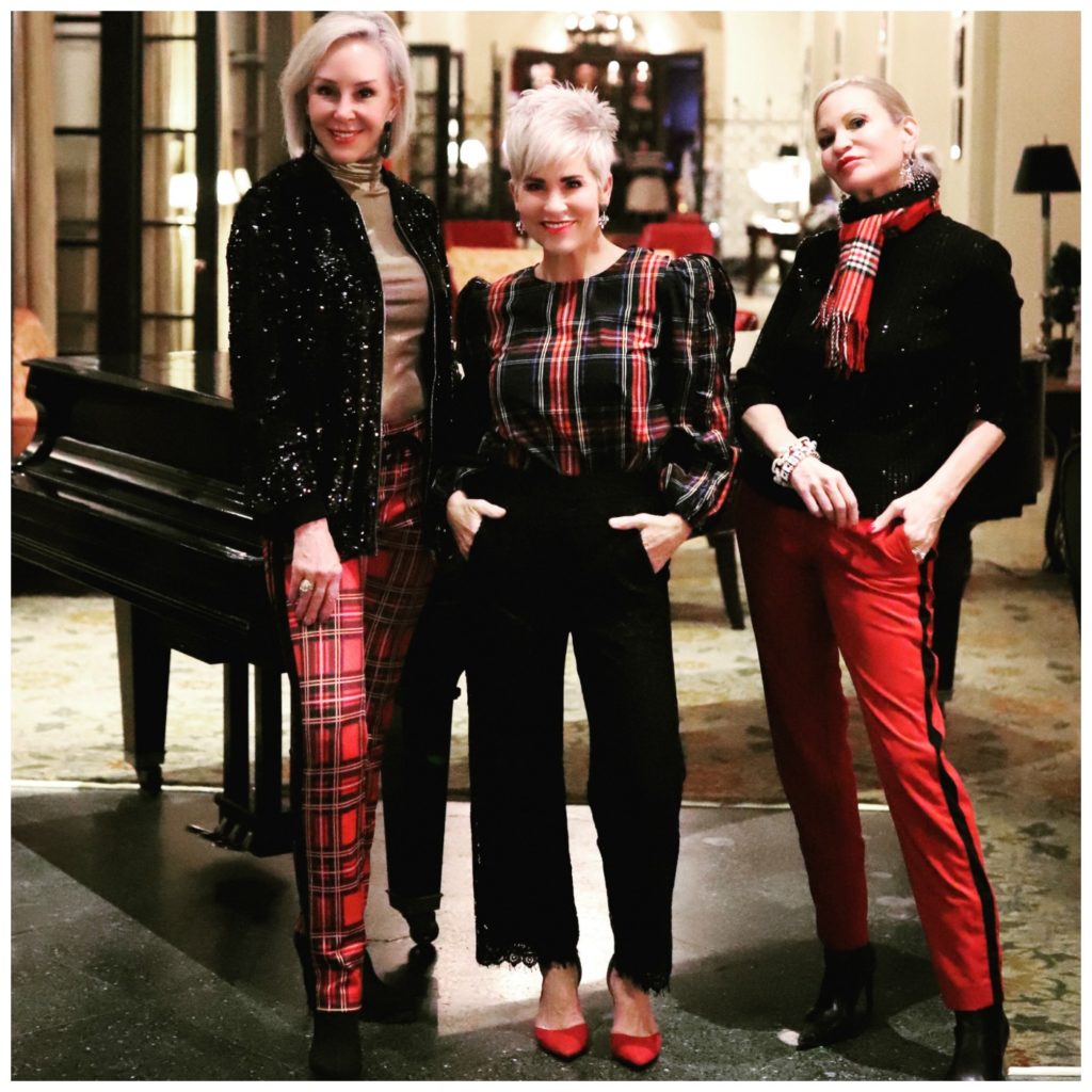 Sheree, Shauna & Jamie wearing red and black plaid holiday outfits