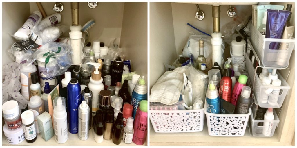 Bathroom unorganized and organized drawers