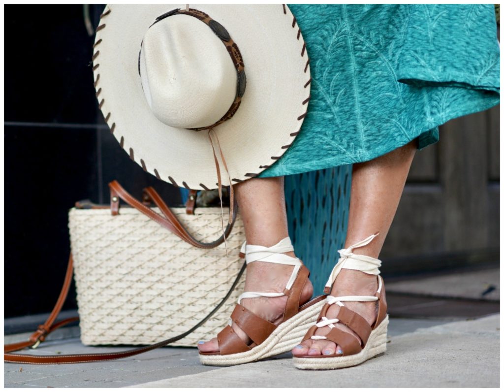 Patricia Nash straw tote and espadrilles