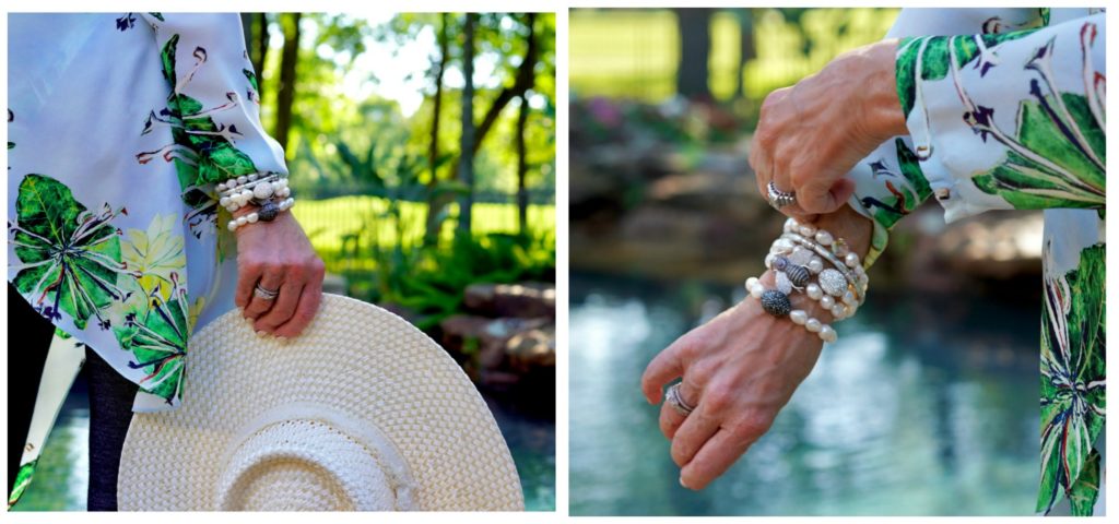 wrist stack of pearl bracelets