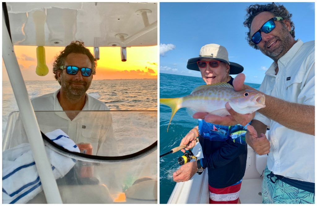 Captain of Straw Hat Charters and Norman Frede holding a yellow tail fish he caught