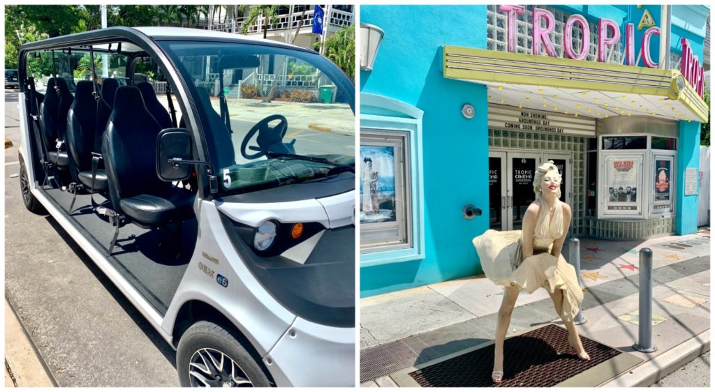 6 seat cart and statue of Marilyn Monroe at the Tropic Cinema