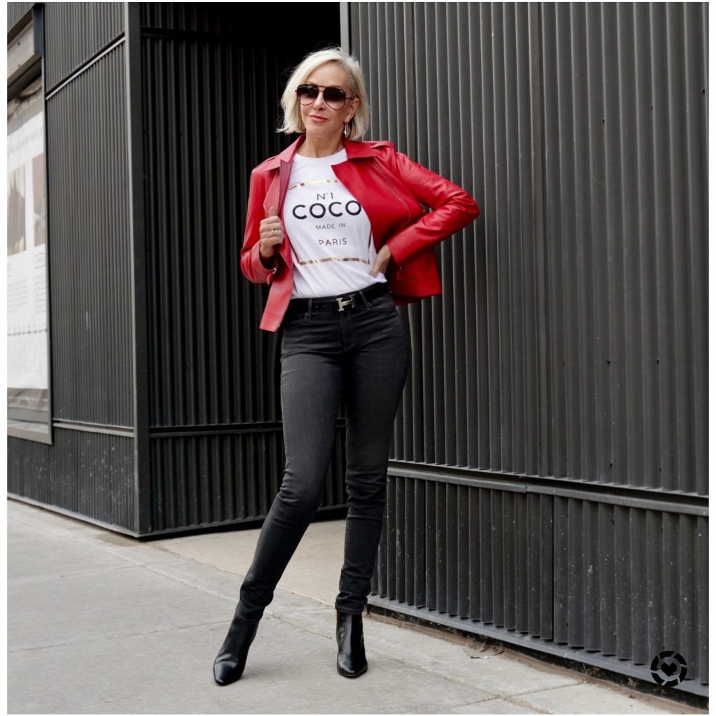 sheree frede in leather red jacket