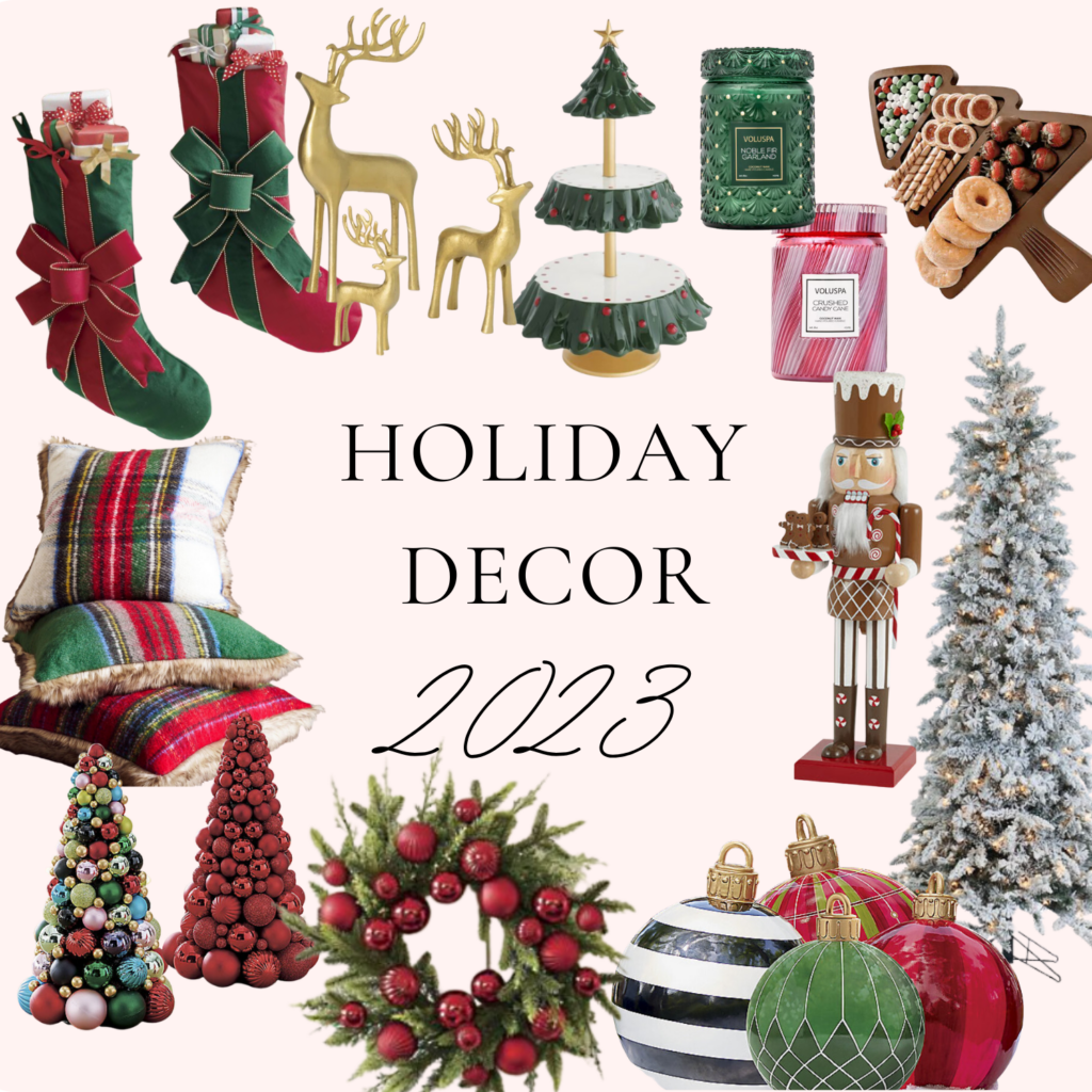 Collage of holiday decor items for 2023