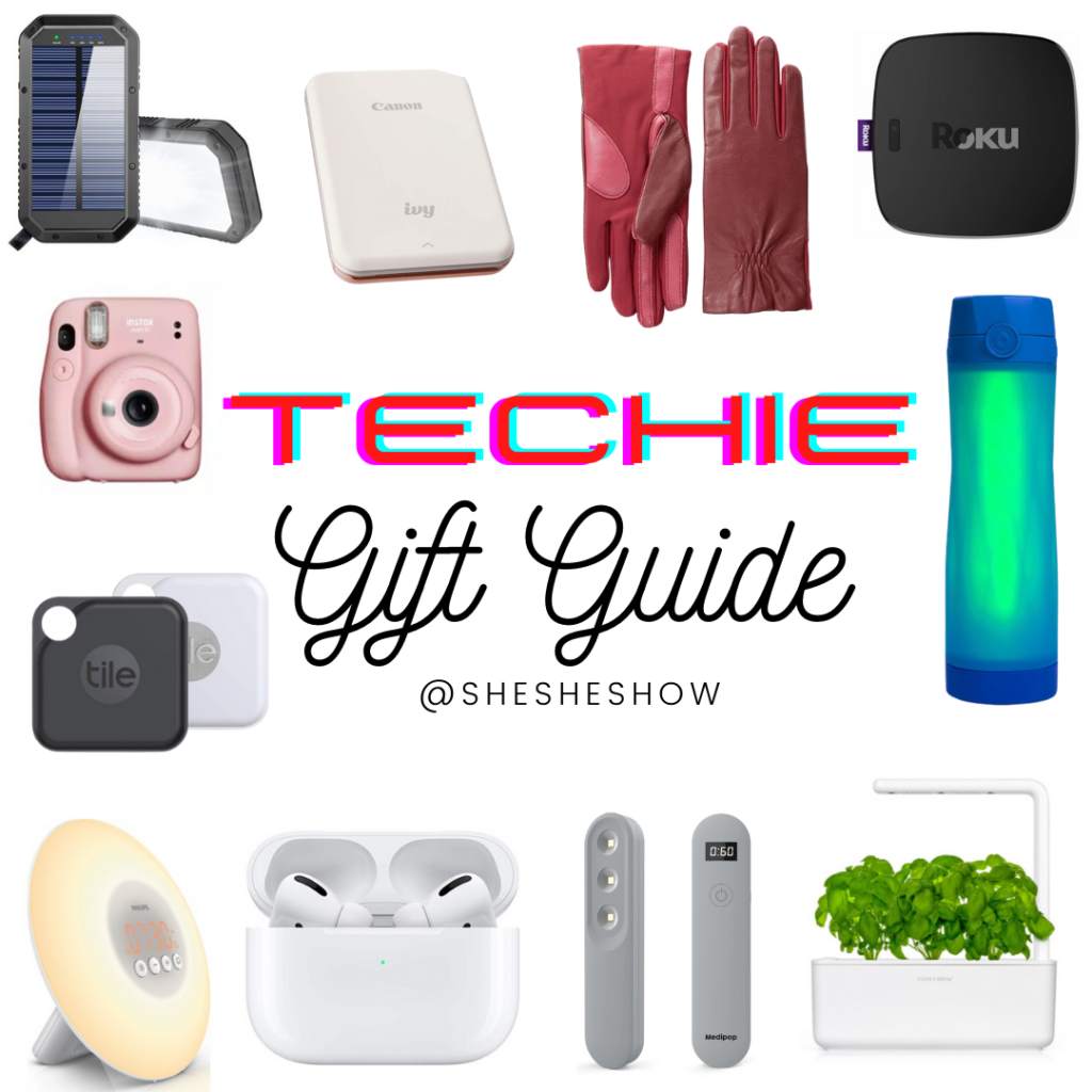 Collage of techie gifts for the holidays