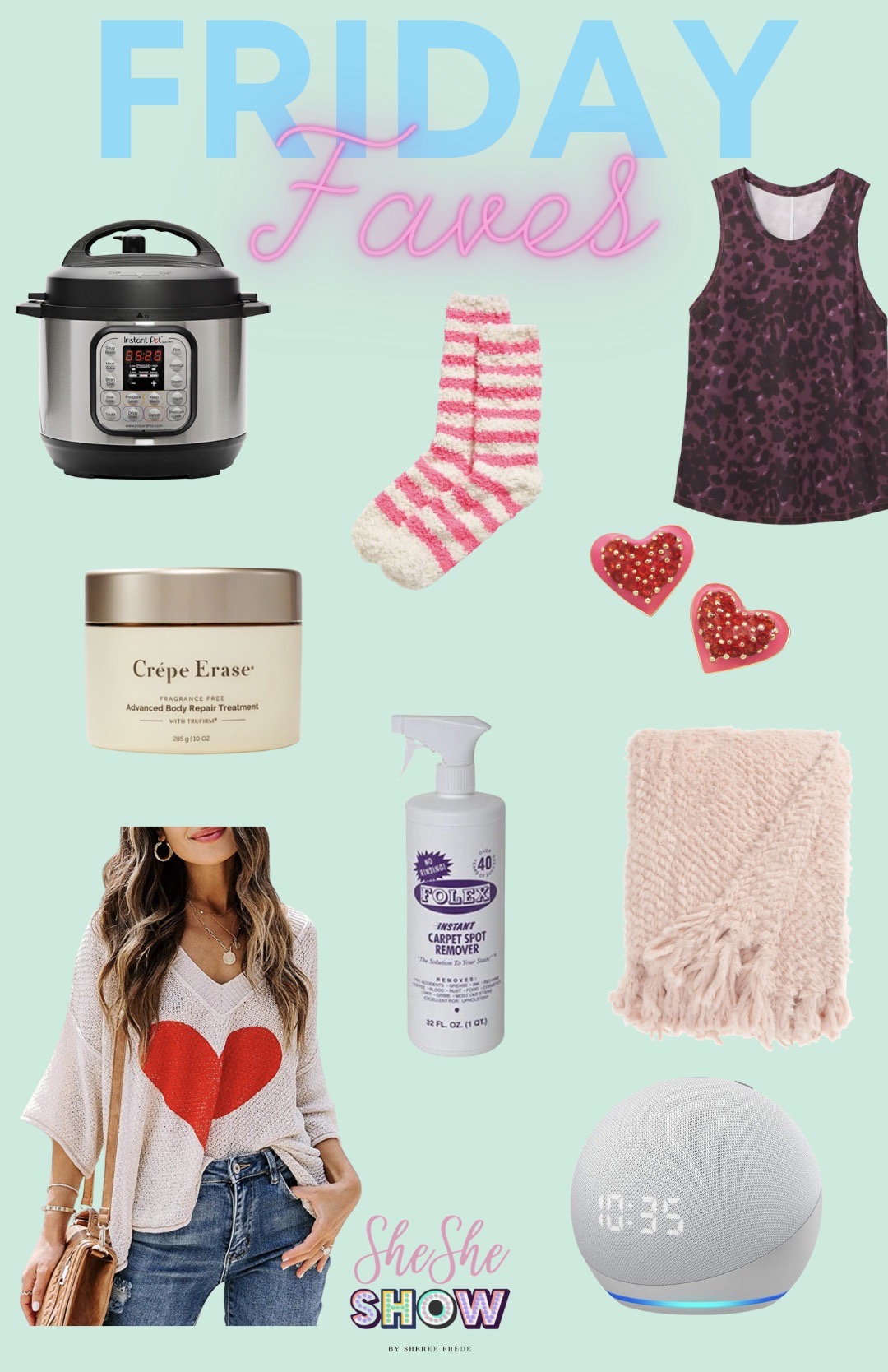 Friday Faves collage with favorite items for the week