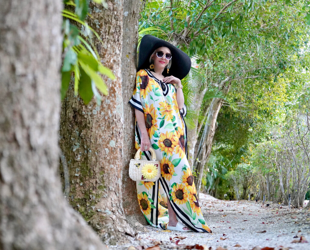 Sunflower Kaftan, black hat, SheShe Show, Sheree Frede