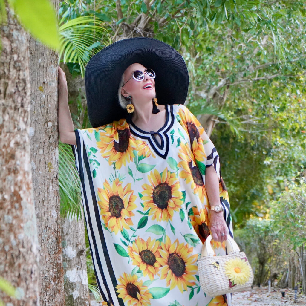 Sunflower Kaftan, black hat, SheShe Show, Sheree Frede