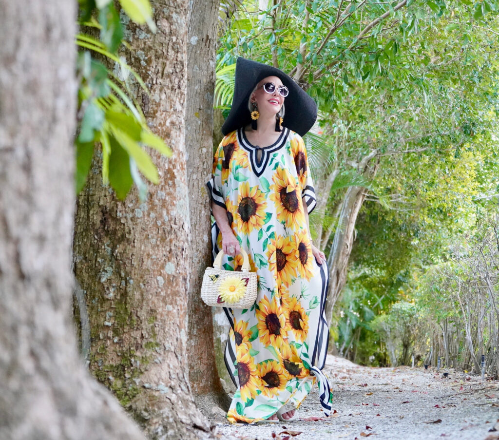 Sunflower Kaftan, black hat, SheShe Show, Sheree Frede