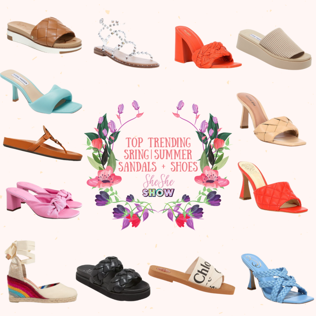 Collage of trending sandals and shoes for spring|summer 2021