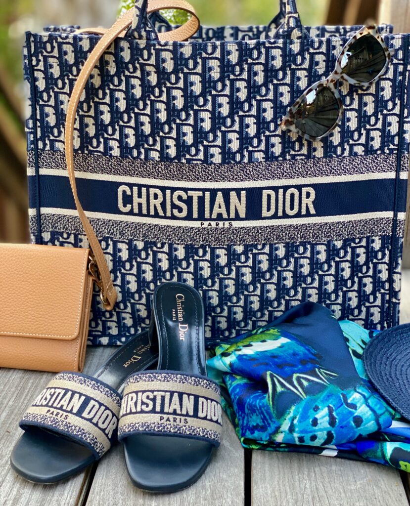 Christian Dior Bag and slide sandals,boat hat , scarf, and wallet bag