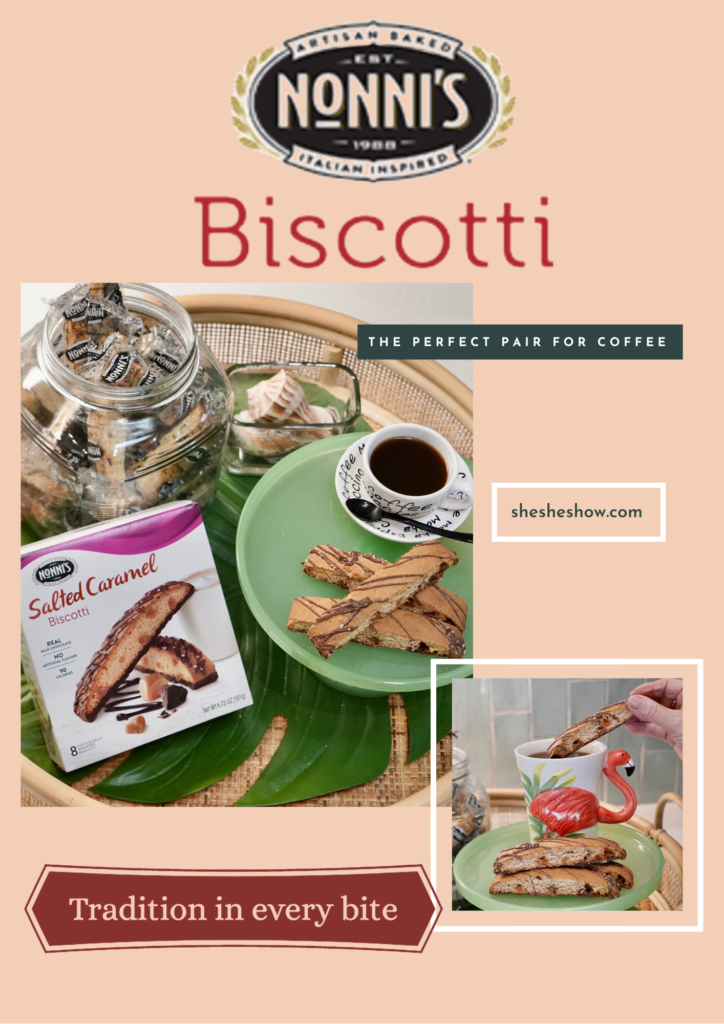 Pinterest Image of Nonni's Biscottis with a cup of coffee