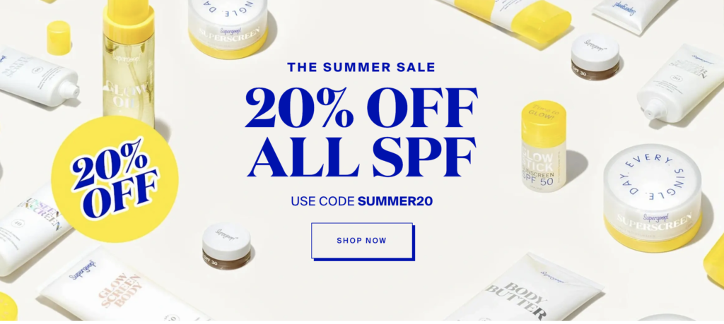 banner for Supergoop 20% off sale