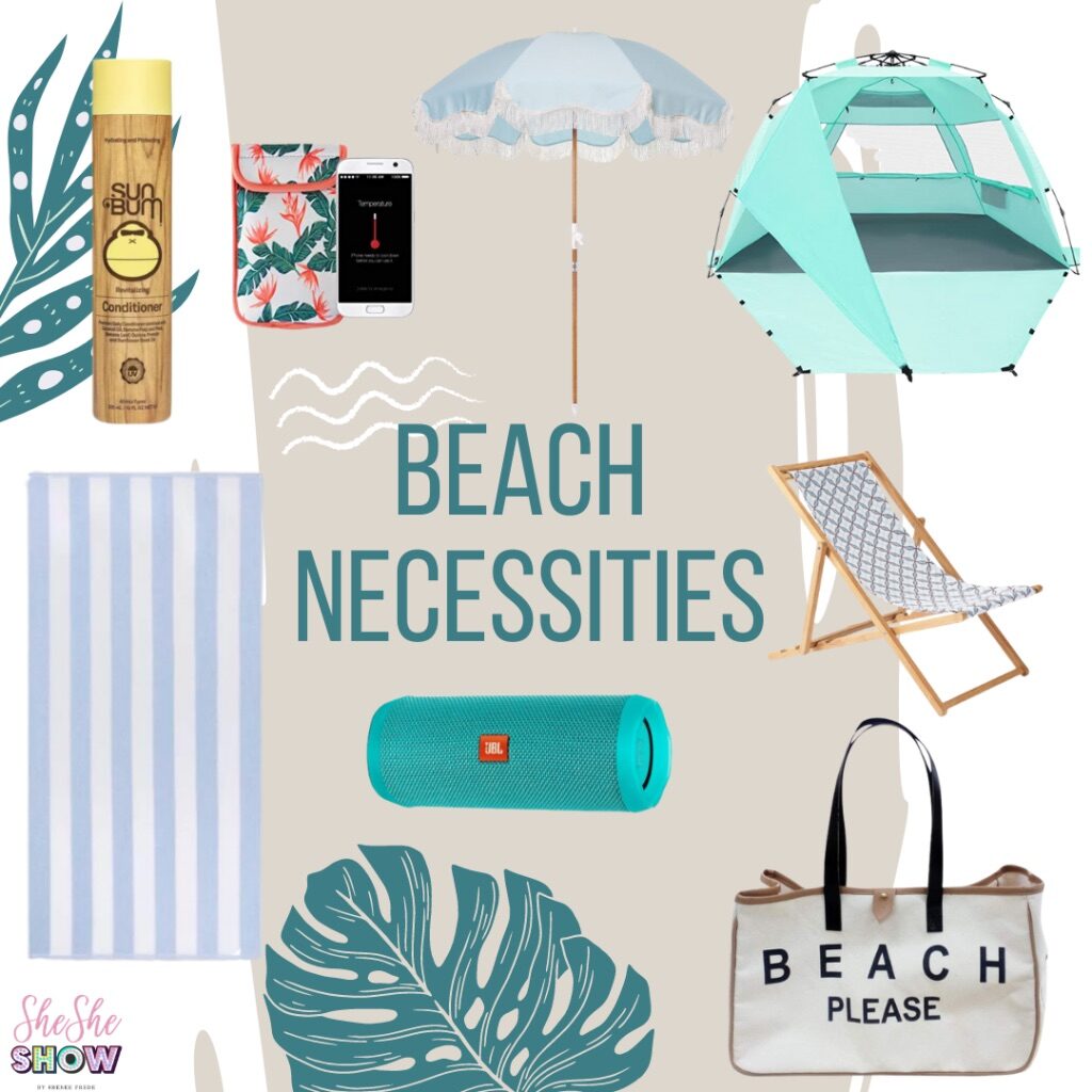 a collage of beach necessities