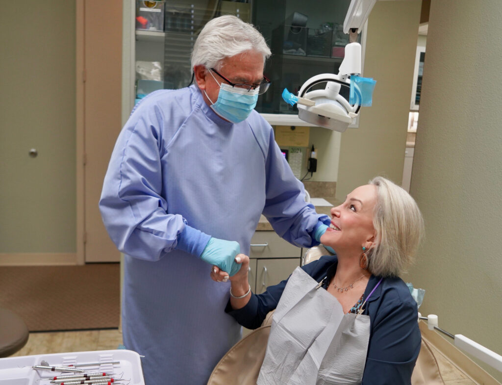 Sheree Frede of the SheShe Show in dental chair getting her teeth cleaned