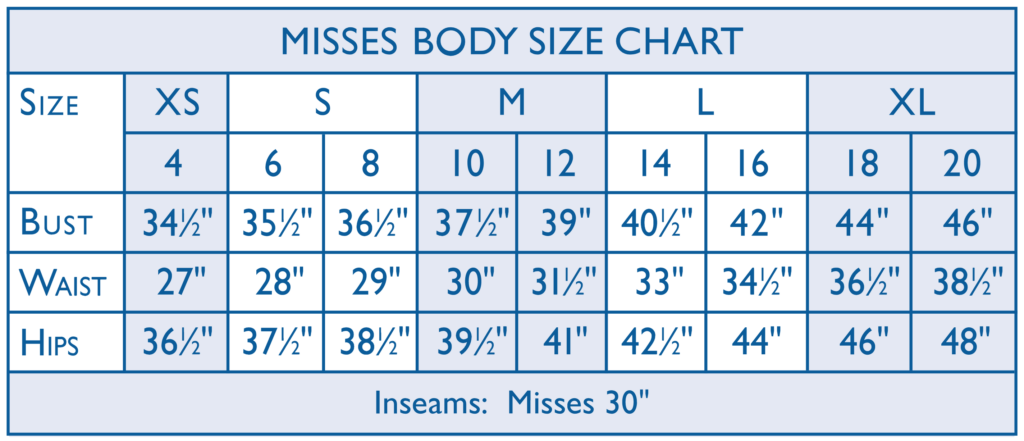 Draper's & Damon's Size Guide