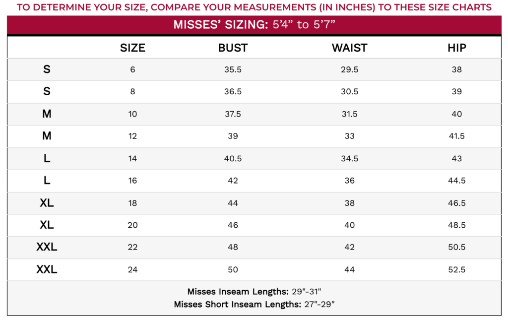 Appleseed's Size Chart