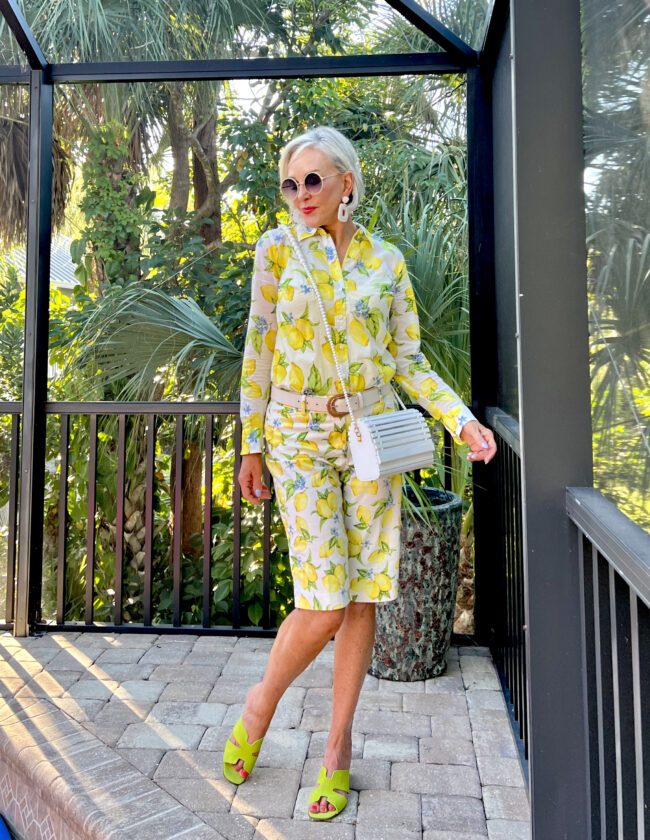 Sheree Frede in Talbots lemon shorts and button up top