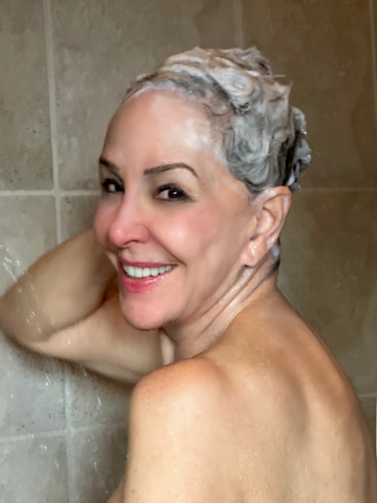 Sheree Frede of the SheShe Show in the shower