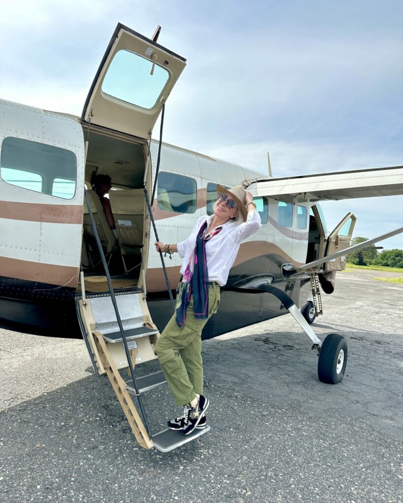 Sheree boarding airplane