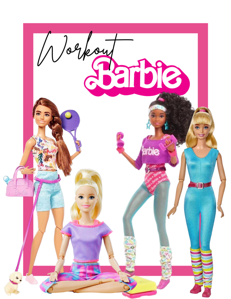 Collage of Barbiecore Workout Barbie looks