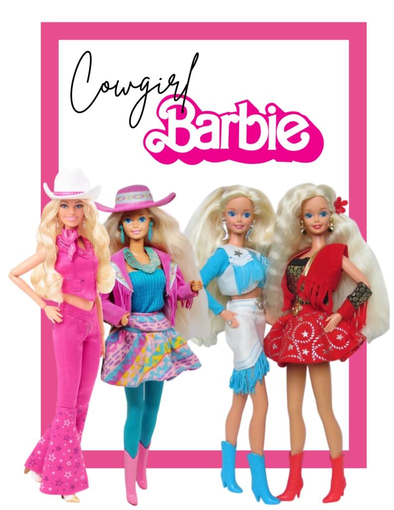 Barbiecore collage of Cowgirl Barbie style