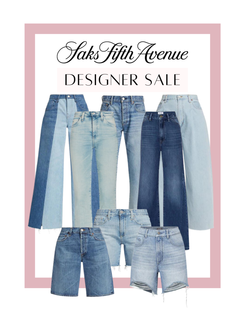 Collage of Saks Designer Sale Denim jeans and shorts