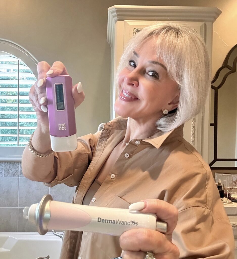 Sheree Frede holding the NO NO and the Dermawand device