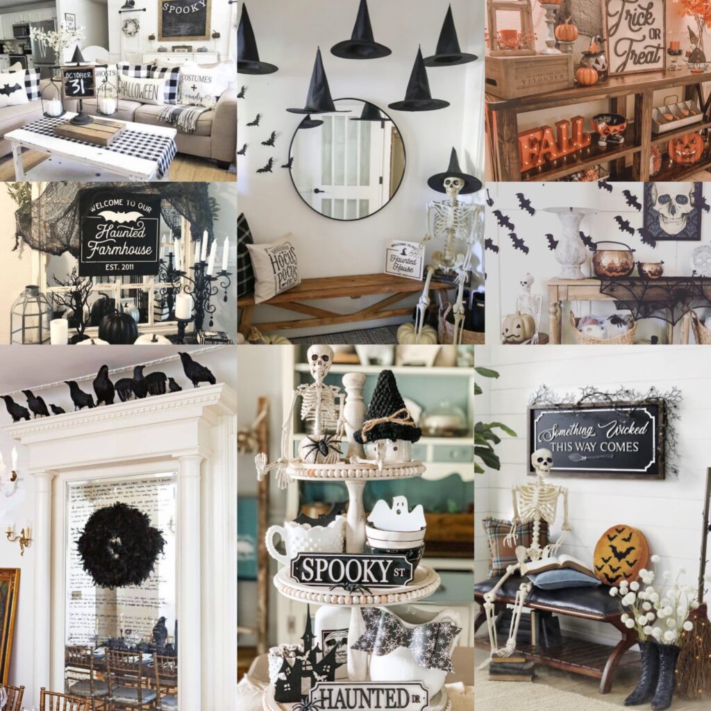 Collage of farmhouse Halloween decor